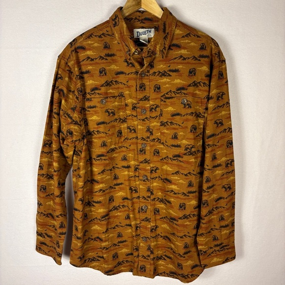 Duluth Trading Co. Brown Bear Print Flannel Button Down Shirt - Picture 1 of 4
